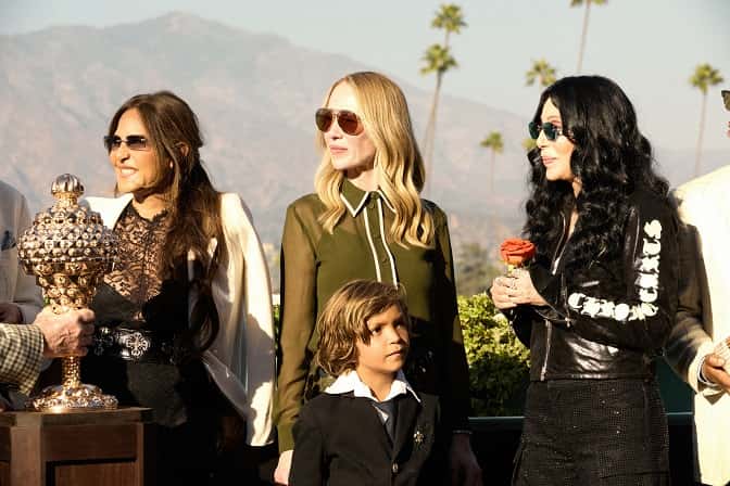 (L to R) Chrome Hearts Co-Founder Laurie Lynn Stark, Belinda Stronach, Chairman and CEO, 1ST and Cher Present Championship Trophy